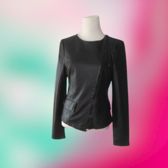 Geren Ford Black Leather Moto Jacket Coat silk lining  asymmetrical zipper Small - Picture 3 of 17